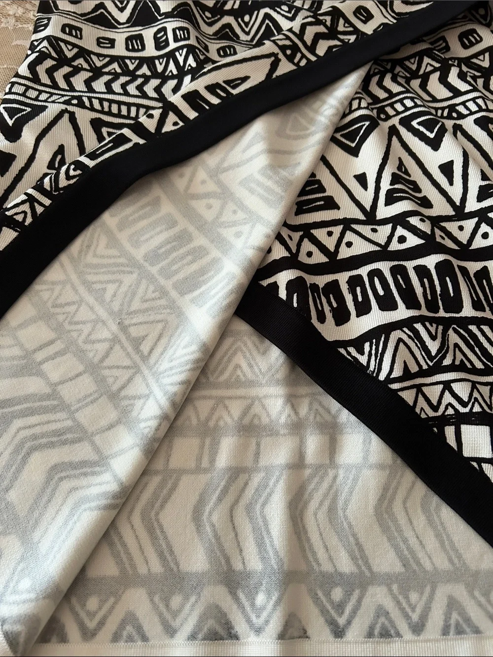 INC Black & White Geometric All Over Tribal Print Faux Wrap Knee Length Skirt XL